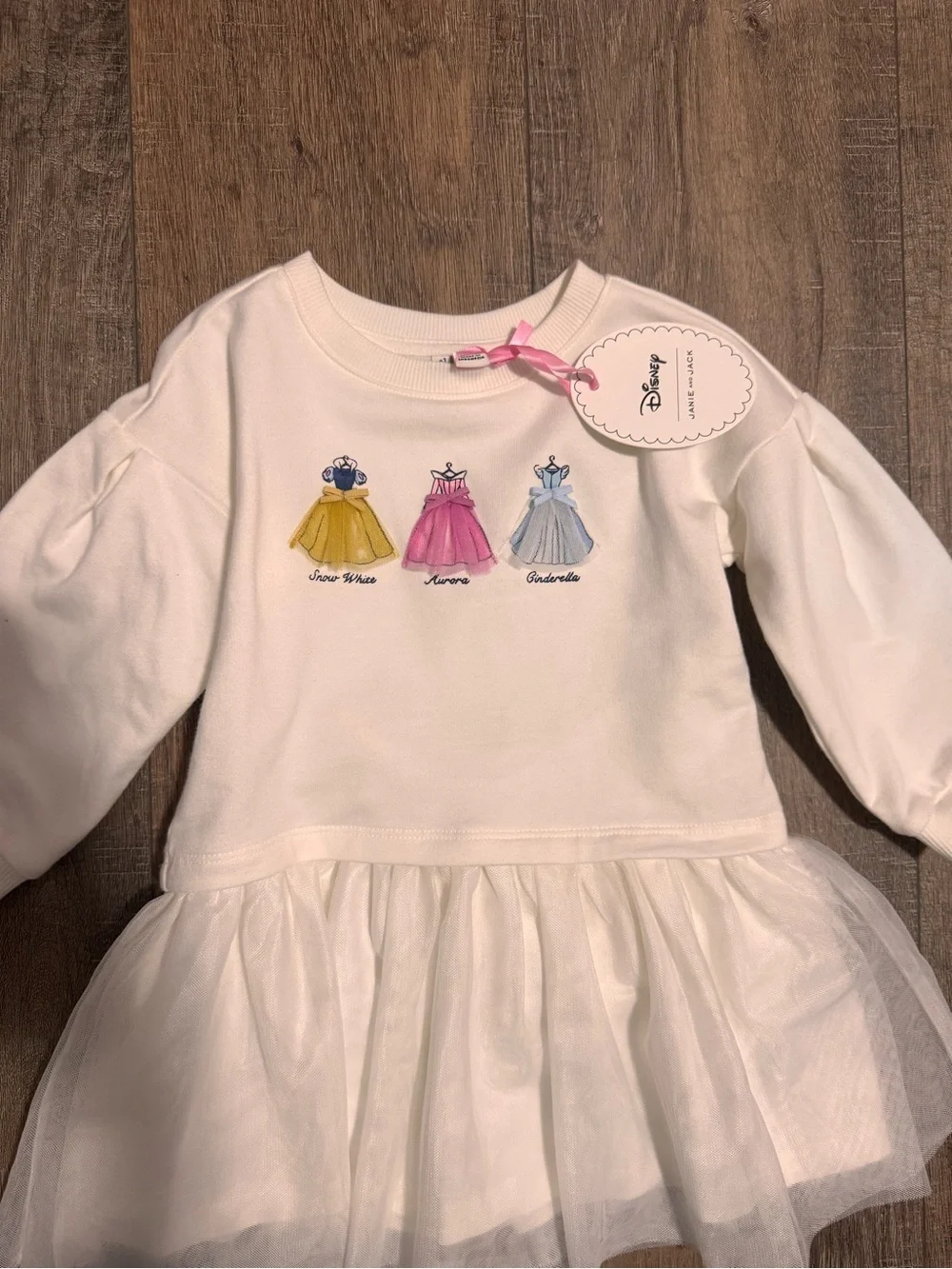 Janie and Jack White Dress with Yellow Pink and Blue Princess Prints